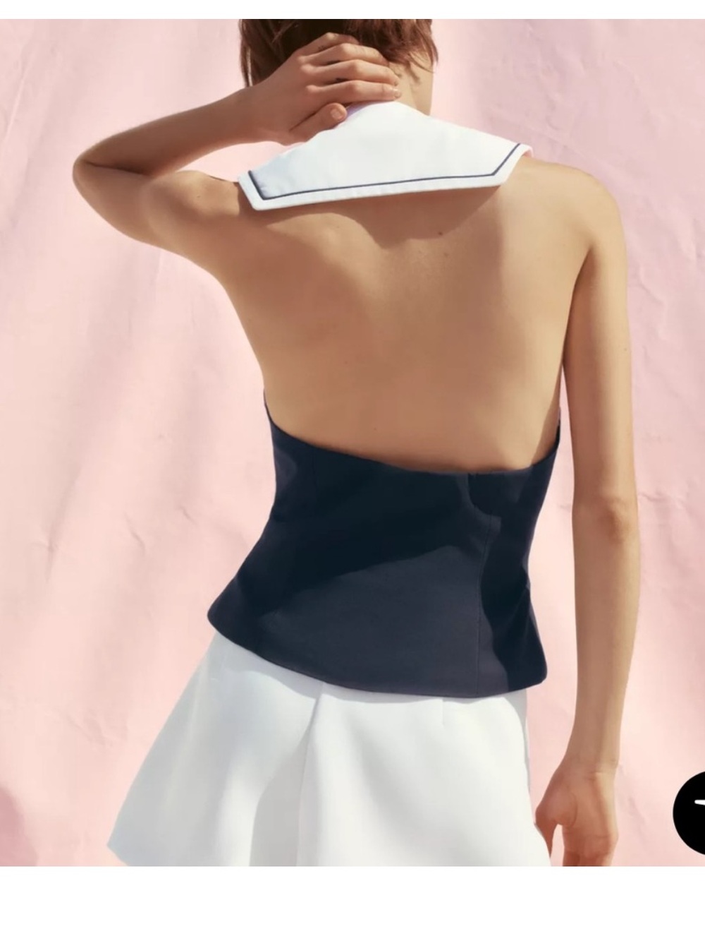Zara navy blue white nautical sailor halter open back top small s - Picture 3 of 7